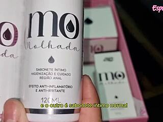 Influencer testing wet body oil for erotic vibes