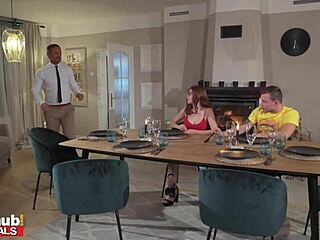 Horny step mom milf seduces teen step son with ass for anal and pussy for creampie after blowjob and sex at thanksgiving dinner.