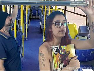 pretty redhead student groped by stranger on public bus in miniskirt