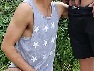 she sucked the farmer's big cock in the field while friend filmed