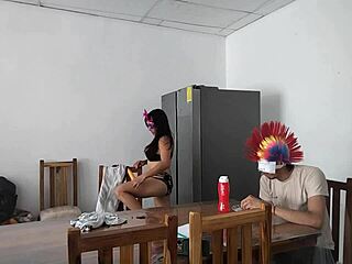 Housemaid Sensually Touches Body with Dildo