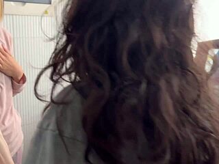 two latina lesbians sneak some quiet action, kissing and grinding in the kitchen