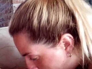 Blonde latina slut deepthroating her friend's big cock