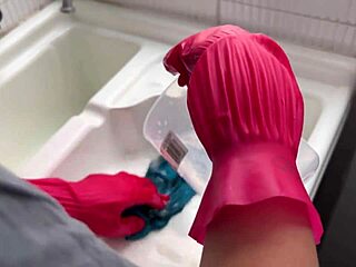 two latina lesbians sneak some quiet action, kissing and grinding in the kitchen