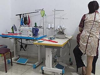 Intense seduction unfolds in the sewing workshop with flair