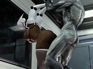Huge ass female robot drilled by hung alien cock in wild scene. Part 3 shows intense action!
