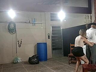 Dirty beggar gets lucky with a blonde lady while collecting recyclables