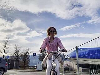 Miss Daisy Diamond Riding Bike with Sexy Ass Outdoors