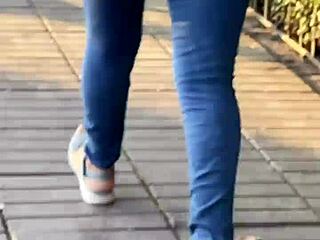 Bold Latina with Big Ass in Tight Jeans