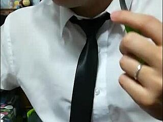 Couple's Blowjob Results In Facial Cum On Tie