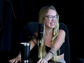 Blonde in sheer red lingerie talking panties with boss, neighbors hear her cum