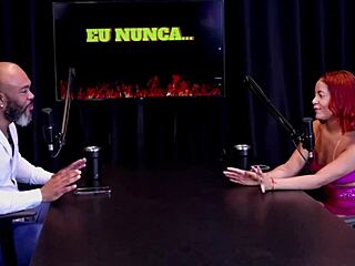 Latina teen in sheer red answers never have I ever, fucked by three with dirty talk