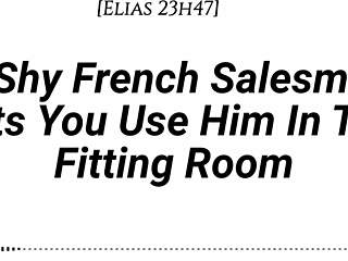 Shy French salesman pulled into fitting room for oral and riding