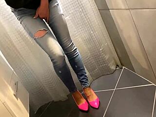 Desperate pee in jeans before he pees on my ass and gets a blowjob