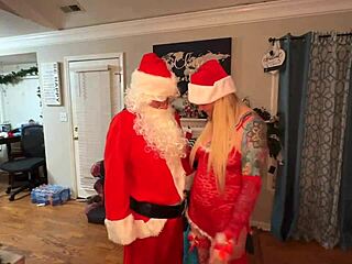 Santa's Little Helper Teases with Blue Eyes and Small Tits.