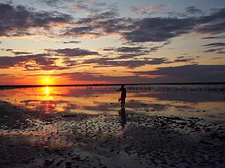 Walk on Red Sunset of Elton Salt Lake
