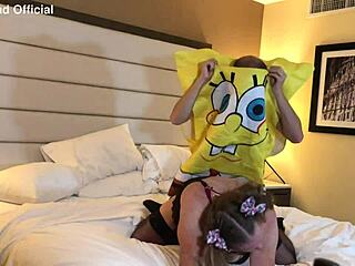 Spongebob says, 'I'm fucking this hot milf trans woman in a parody.'