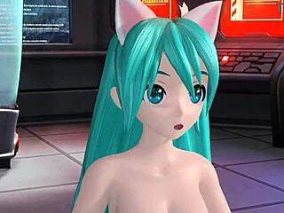 Hatsune Miku appears in Hello Planet Project Diva with a full nude mod featuring her cat costume completely exposed