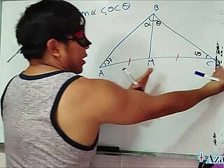 Asian Nerd Student Fucks Teacher in Bedroom