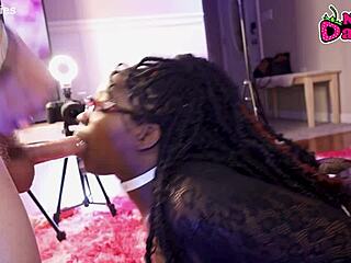 Watch this 20-year-old ebony whore deepthroat white daddy's cock! She's gagging and screaming in ecstasy.