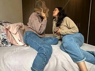 Neighbor teaches trying sheer stockings with husband