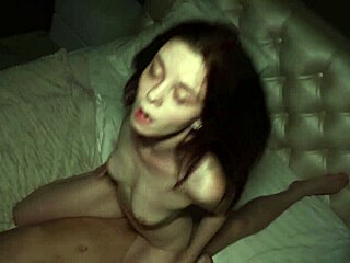 Skinny Brunette Gets Rough Bareback Sex With Big Cock In Bedroom At Night