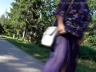 Hairy Mature Boldly Flashes Upskirt in Public Park Pants