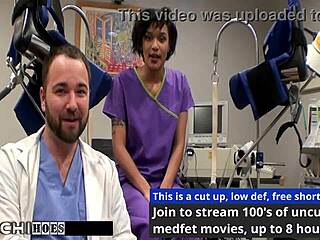 freshman jackie banes gets a mandatory hitachi orgasm from the nurse with gloves and tattoos