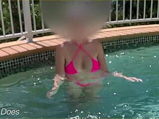homemade housewife dares big tit flash in public hotel pool exhibition