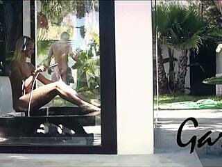 housewife milf blonde has sex with the gardener outdoor