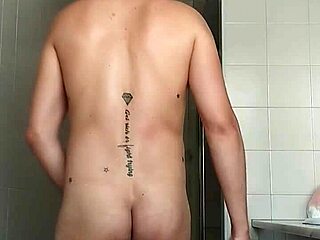 Delicious Guy Drinks While Shaving His Big Dick Carefully