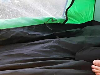 We hid in a tent during rain for passionate lesbian sex!