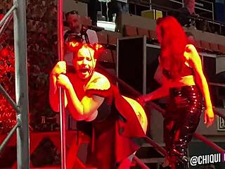 Fat girl from the audience on stage receives a wax treatment in public