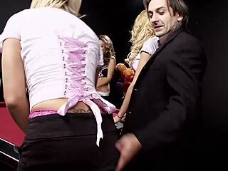 Angry boss discovers two workers and enjoys fucking them on the sofa. Intense office threesome unfolds.