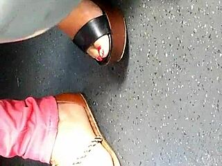 mature feet in candid wedges and sandals