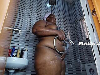 ebony nigerian couple in the shower does standing doggystyle fucking with big black cock and juicy pussy