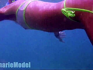 Hairy Latina Enjoys Underwater Adventure at the Beach Pool