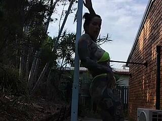 Melody radford twerks in micro bikini and pole dances outdoors