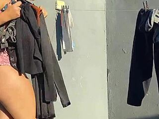 Your hot neighbor is relaxing in the backyard garden.