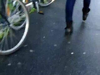 candid hidden footage of blue jeans walking