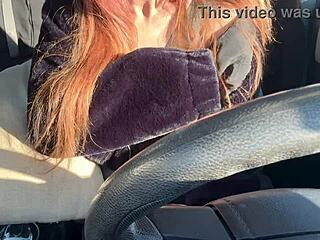 Italian big tits Artemisia Love solo car ride flashing big boobs in sun hard nipples long hair fetish