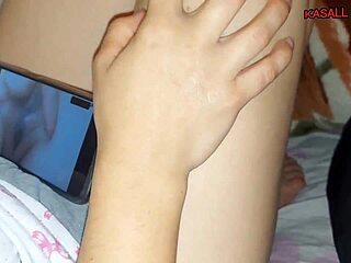 When the step-sister watches porn, her wet pussy twitches, she jerks off, and begs for rough fucking until she cums