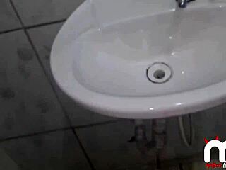 While husband washed the car, I met a hot guy at the gas station and fucked in the bathroom 😈