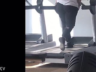 Big booty girl works out on the treadmill