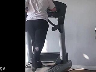 Big booty girl works out on the treadmill