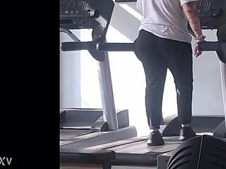 Big booty girl works out on the treadmill