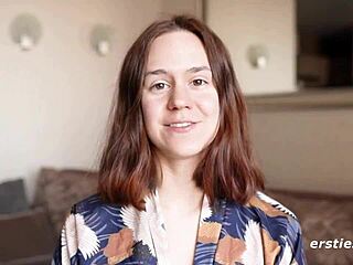 Anca engages in a detailed dildo session, bending over and masturbating her shaved pussy