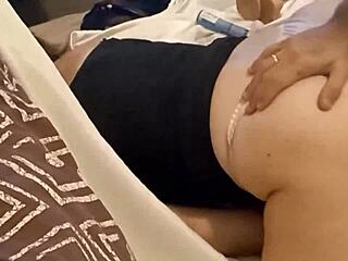 Clothed black satin dress french slut in lingerie dogging heels and stockings gets anal plug rimming