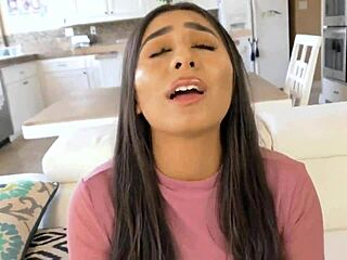 sexy brunette violet gets pounded hard in her black tights, moaning loudly.