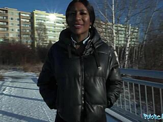 public agent josy black rides big fat dick showing her huge black ass outdoors